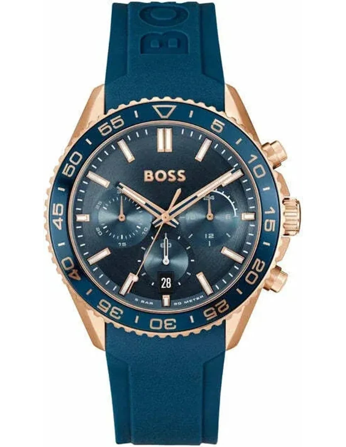 Montre Homme Hugo Boss Runner 1514169 bracelet silicone bleu cadran multifonctions