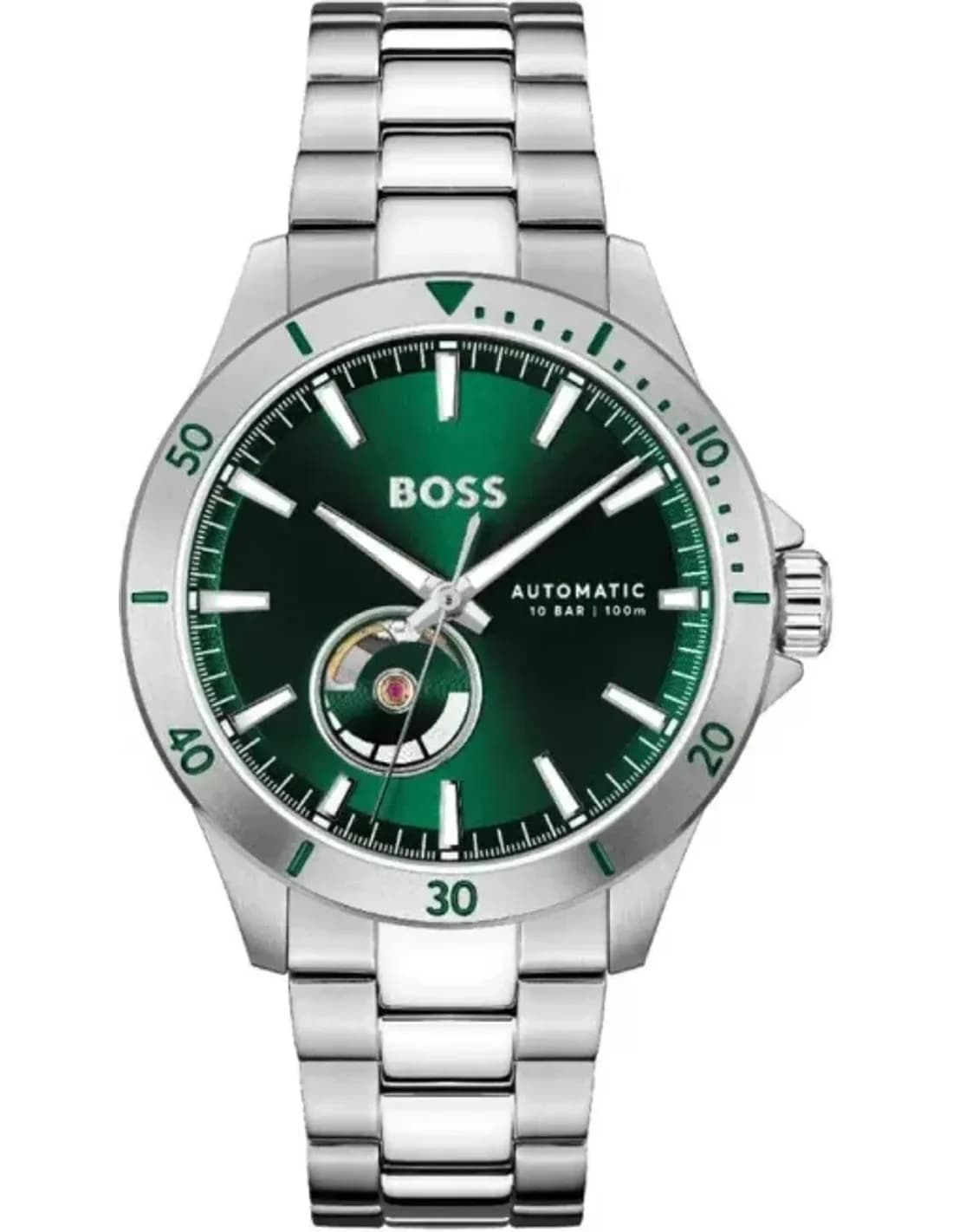 Montre Homme Hugo Boss Automatique Troper 1514200 bracelet acier argenté cadran vert