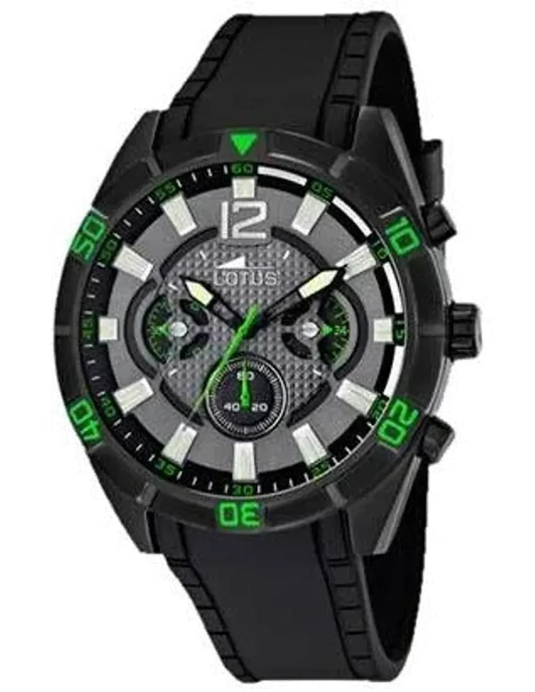 Montre Homme Lotus Chrono L10114/3 Noire et détails verts