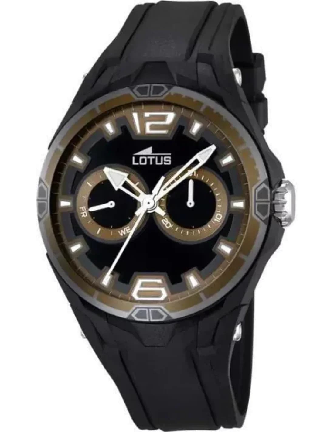 Montre Homme Lotus Sport L18184/5 Bracelet en résine noire et lunette brune