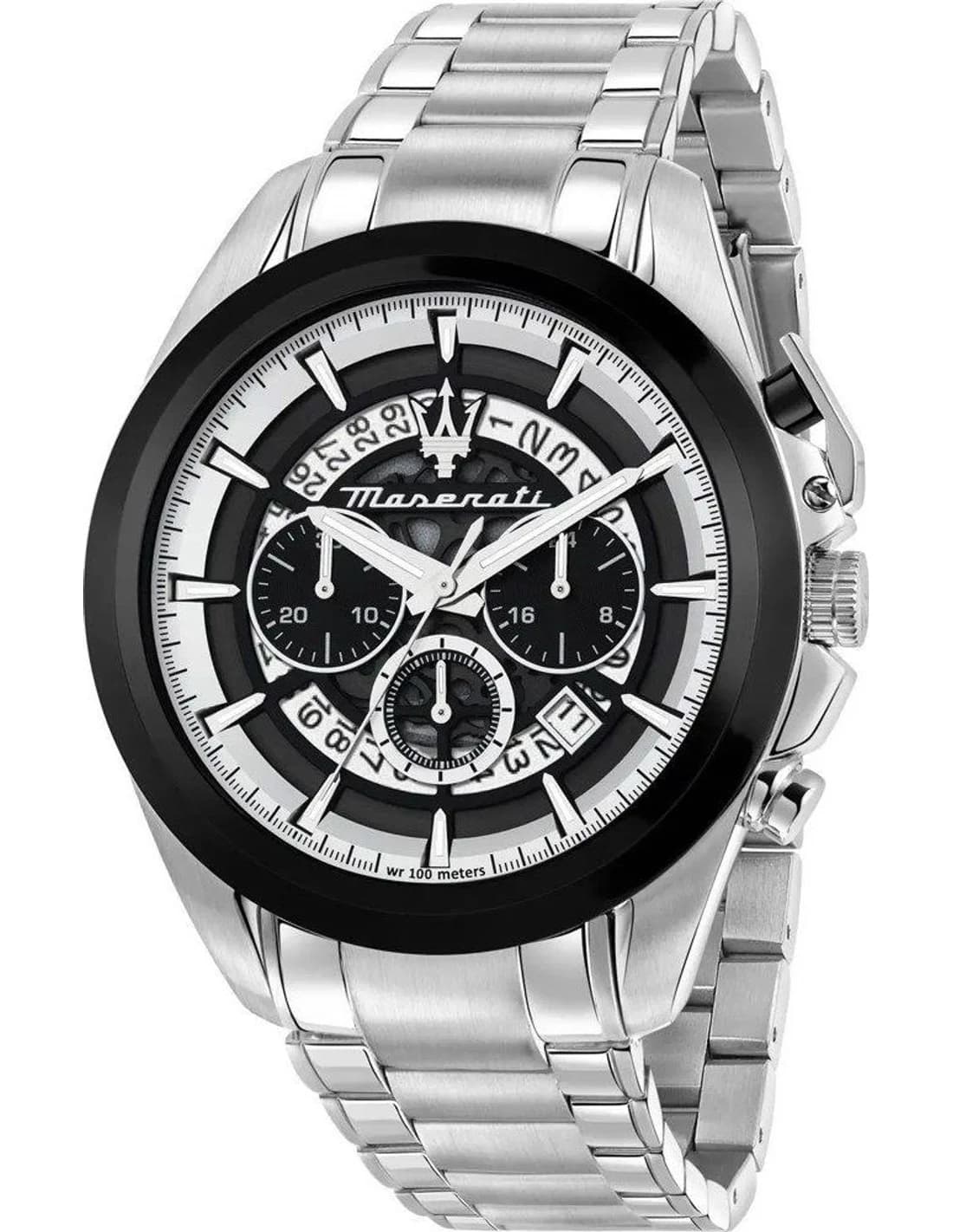 Montre homme Maserati R8873612059, cadran argent, bracelet acier maillons