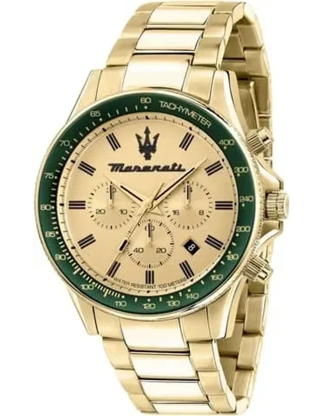 Montre Maserati Sfida R8873640005 cadran vert en acier doré jaune