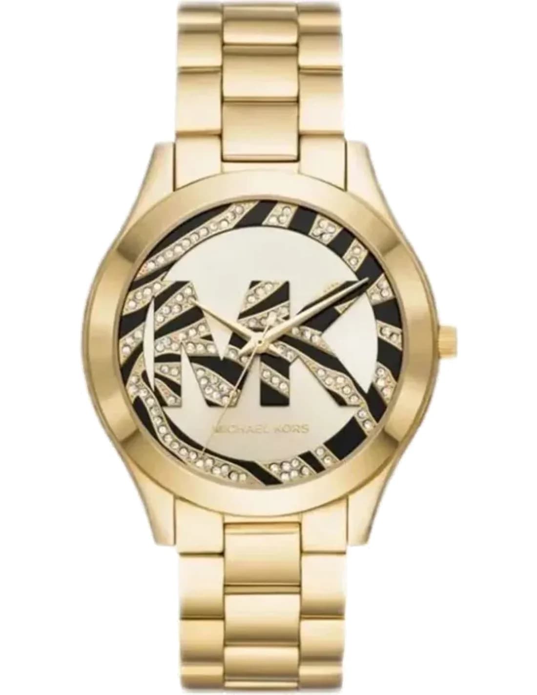 Montre Michael Kors Slim Runway MK4561 cadran léopard bracelet en acier inoxydable doré