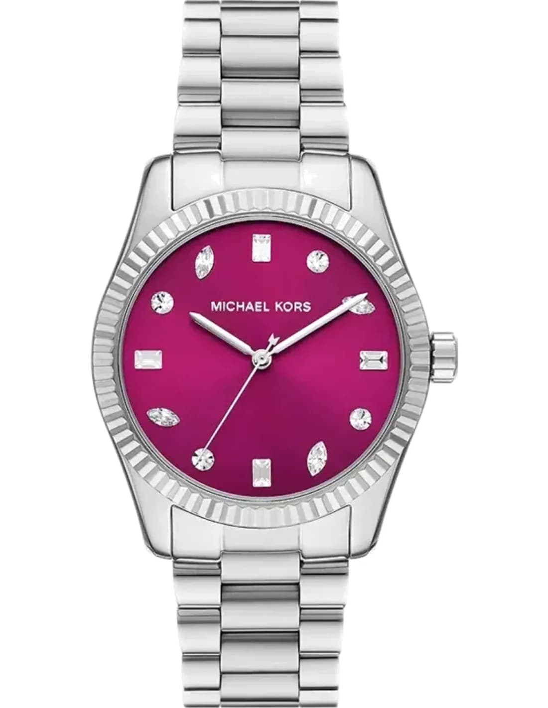 Montre femme Michael Kors Lexington MK7443 Pavé cadran rose vif et bracelet en acier inoxydable argenté