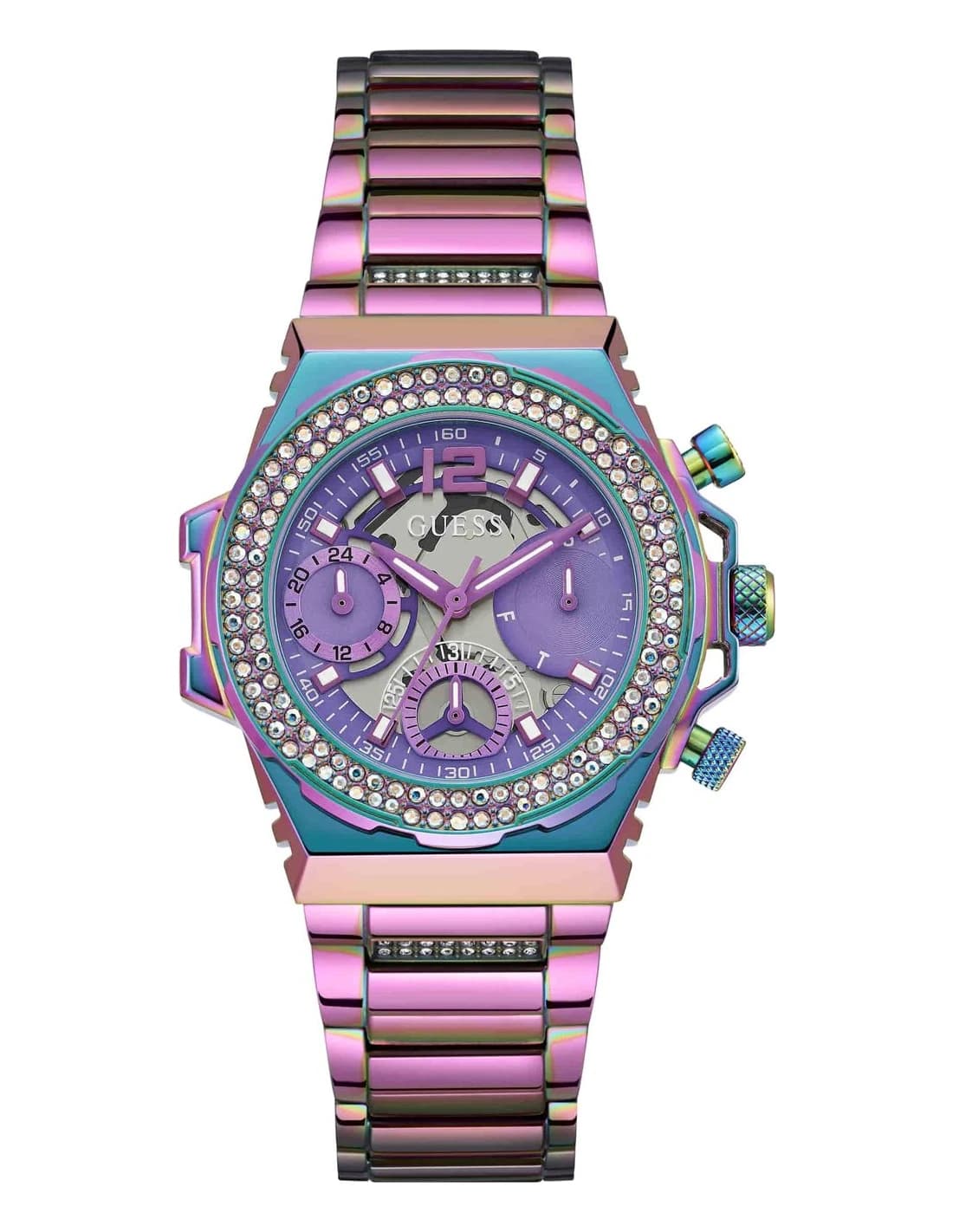 Montre Femme Guess Fusion GW0552L4 iridescente bracelet maillons acier