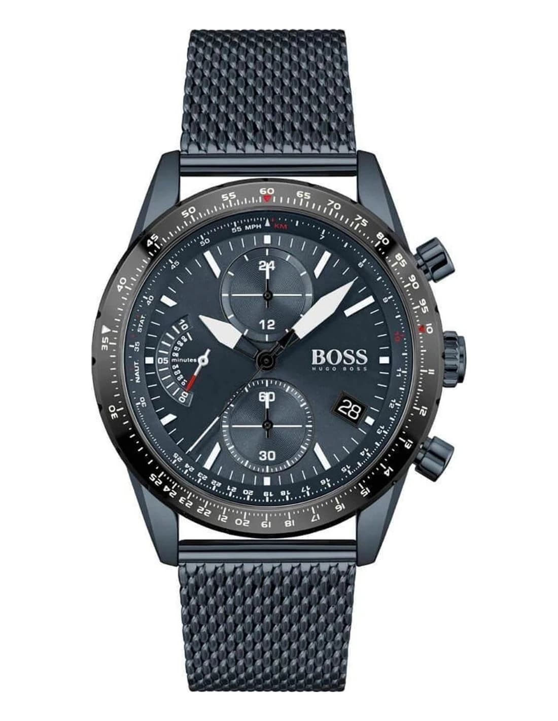 Montre Homme Hugo Boss Pilot Edition 1513887 bleue bracelet maille milanaise acier