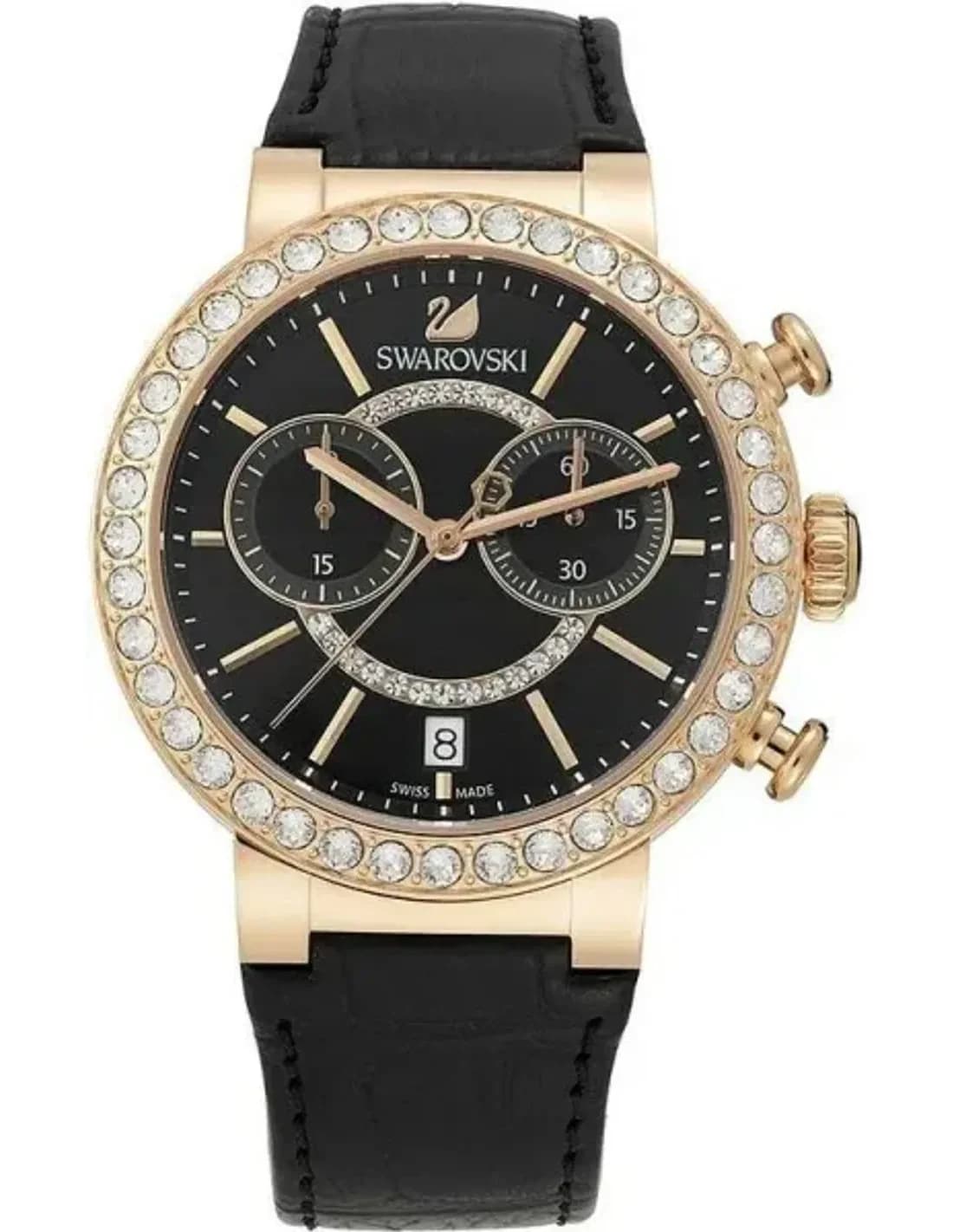 Montre femme Swarovski Citra Sphere Chrono 5055209 avec bracelet en cuir noir