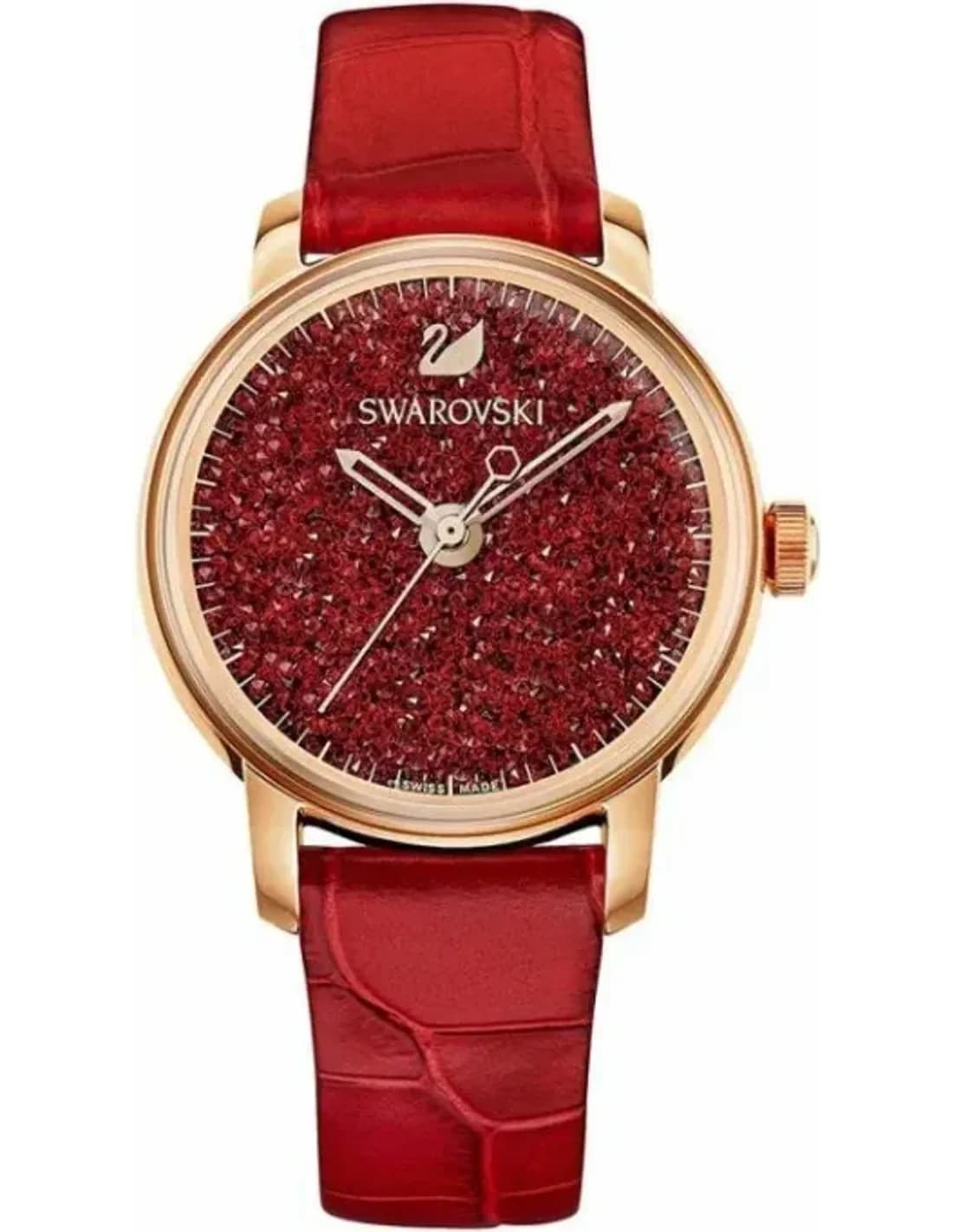 Montre femme Swarovski Crystalline 5295380 avec bracelet en cuir rouge