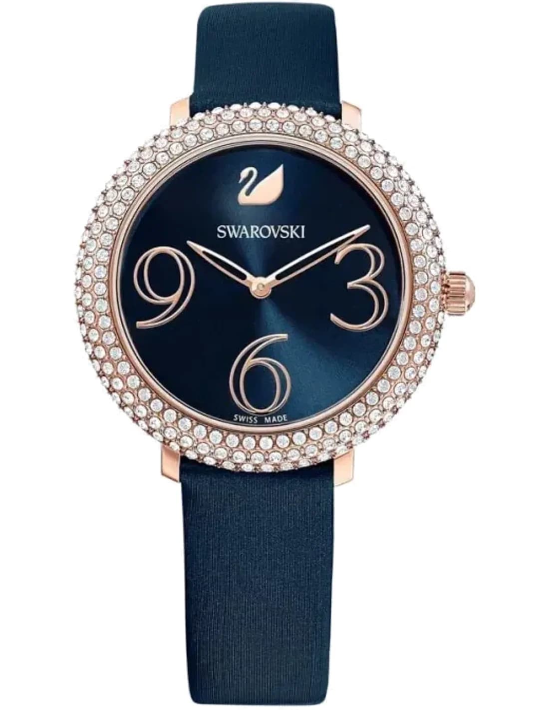 Montre Swarovski 5484061 Bracelet en Cuir Satiné Bleu Nuit et Cristaux
