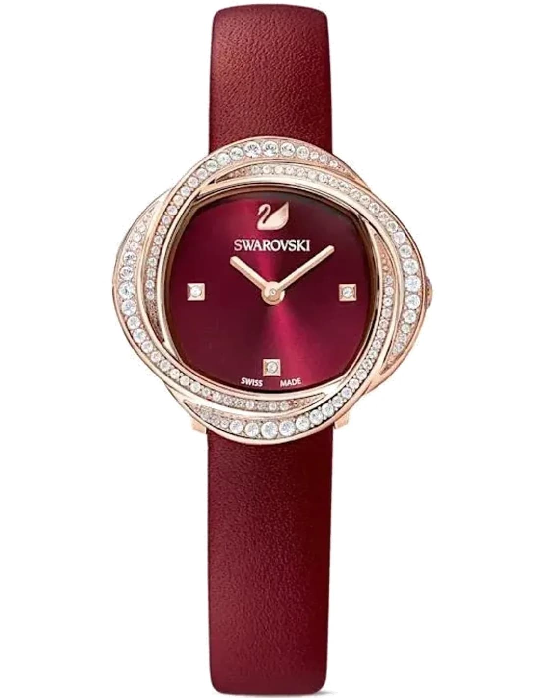 Montre Swarovski 5552780 en Cuir Bordeaux et Cadran Serti de Cristaux