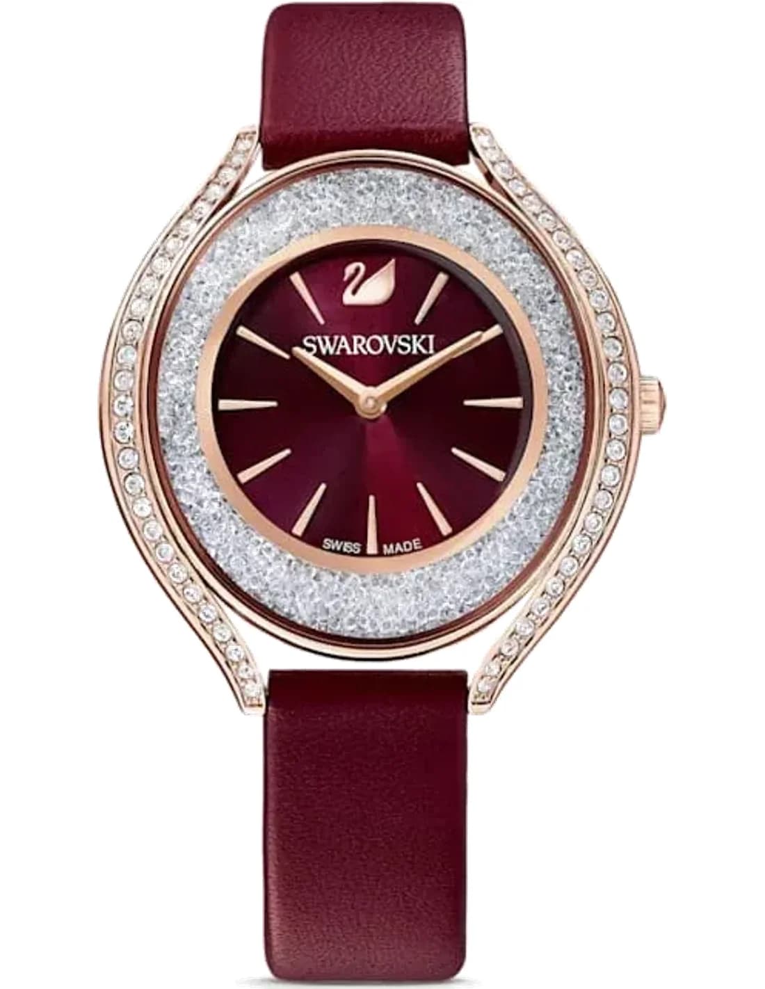 Montre Swarovski 5558637 Acier Rose Gold et Cuir Bordeaux