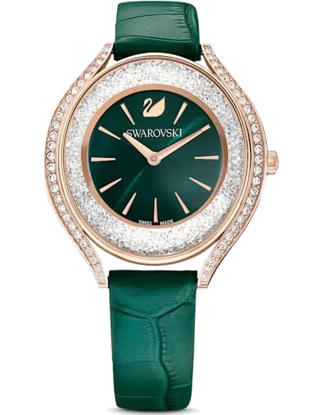 Montre Swarovski 5644078 Bracelet Cuir Vert et Cristaux Scintillants