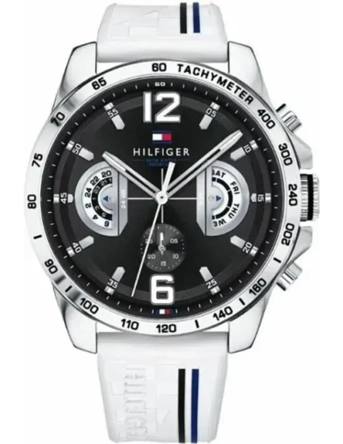 Montre Homme Tommy Hilfiger 1791475 Decker Silicone Blanc et Acier Doré