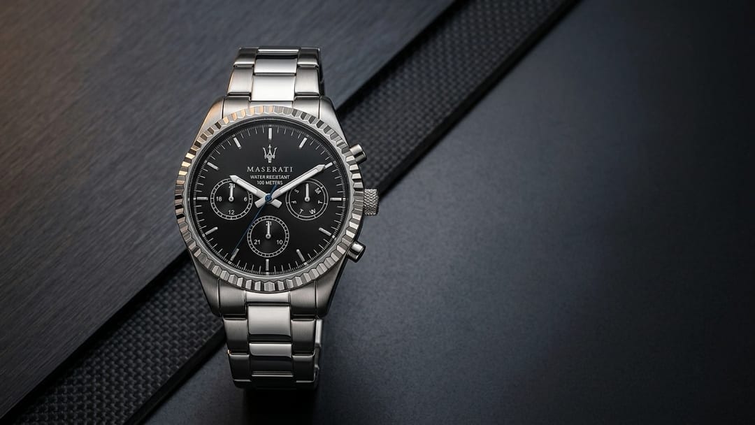 Chronographe Maserati homme cadran noir sur fond anthracite