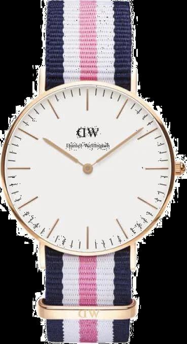 Montre unisexe Daniel Wellington DW00100034, cadran blanc, bracelet NATO tricolore