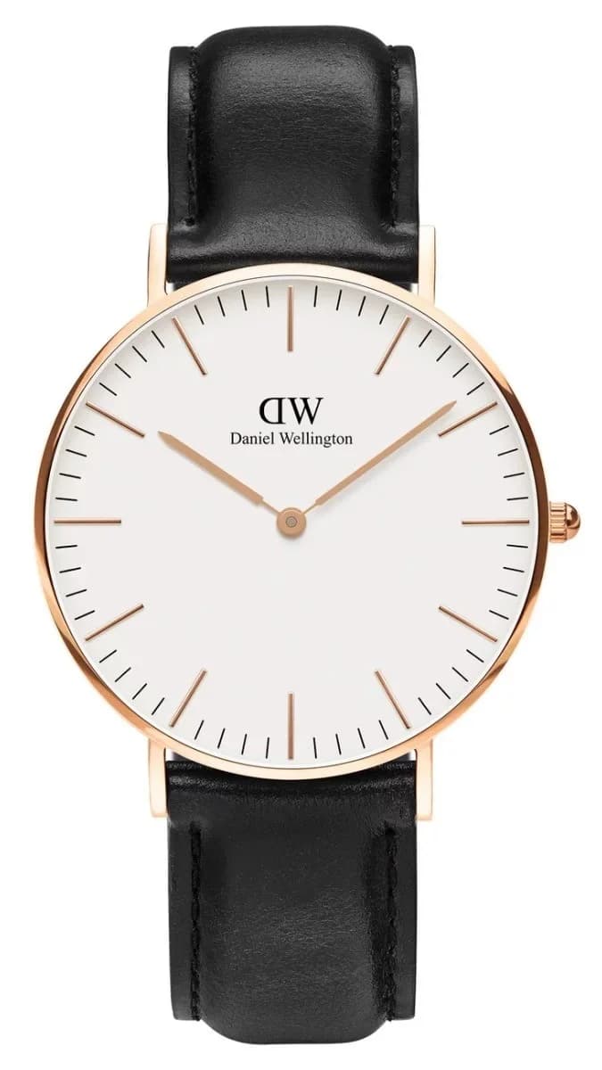 Montre unisexe Daniel Wellington DW00100036, cadran blanc, bracelet cuir noir