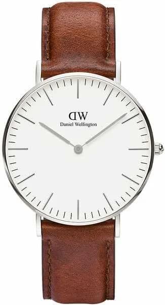 Montre unisexe Daniel Wellington DW00100052, cadran blanc, bracelet cuir marron classique