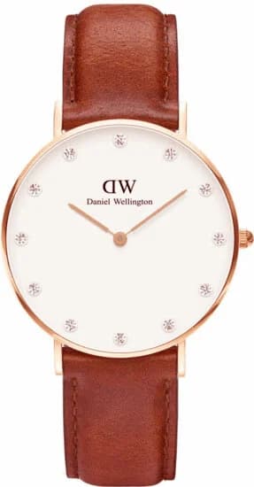 Montre femme Daniel Wellington DW00100075, cadran blanc, bracelet cuir marron, 34 mm