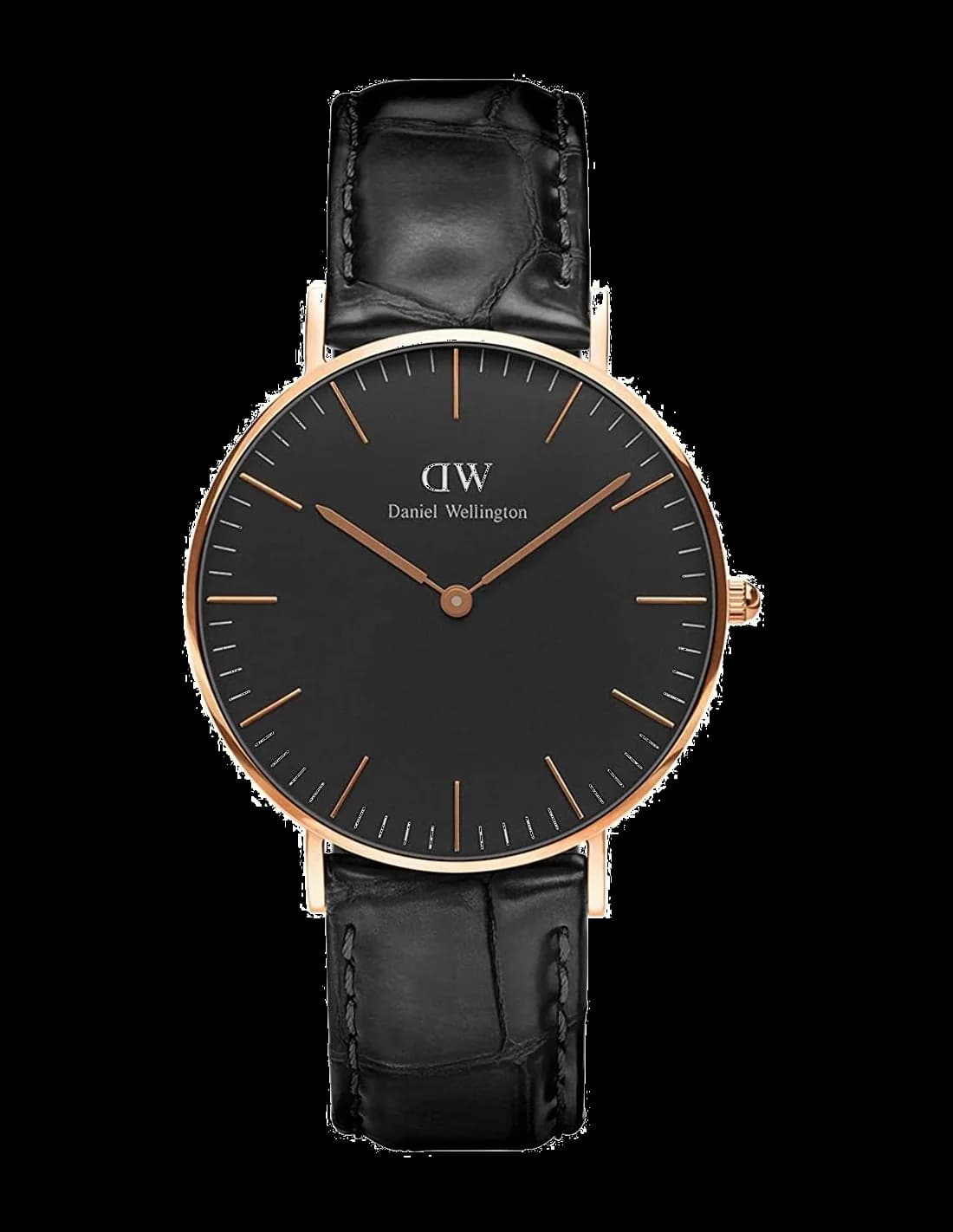 Montre femme Daniel Wellington DW00100141, cadran noir robuste sur cuir noir