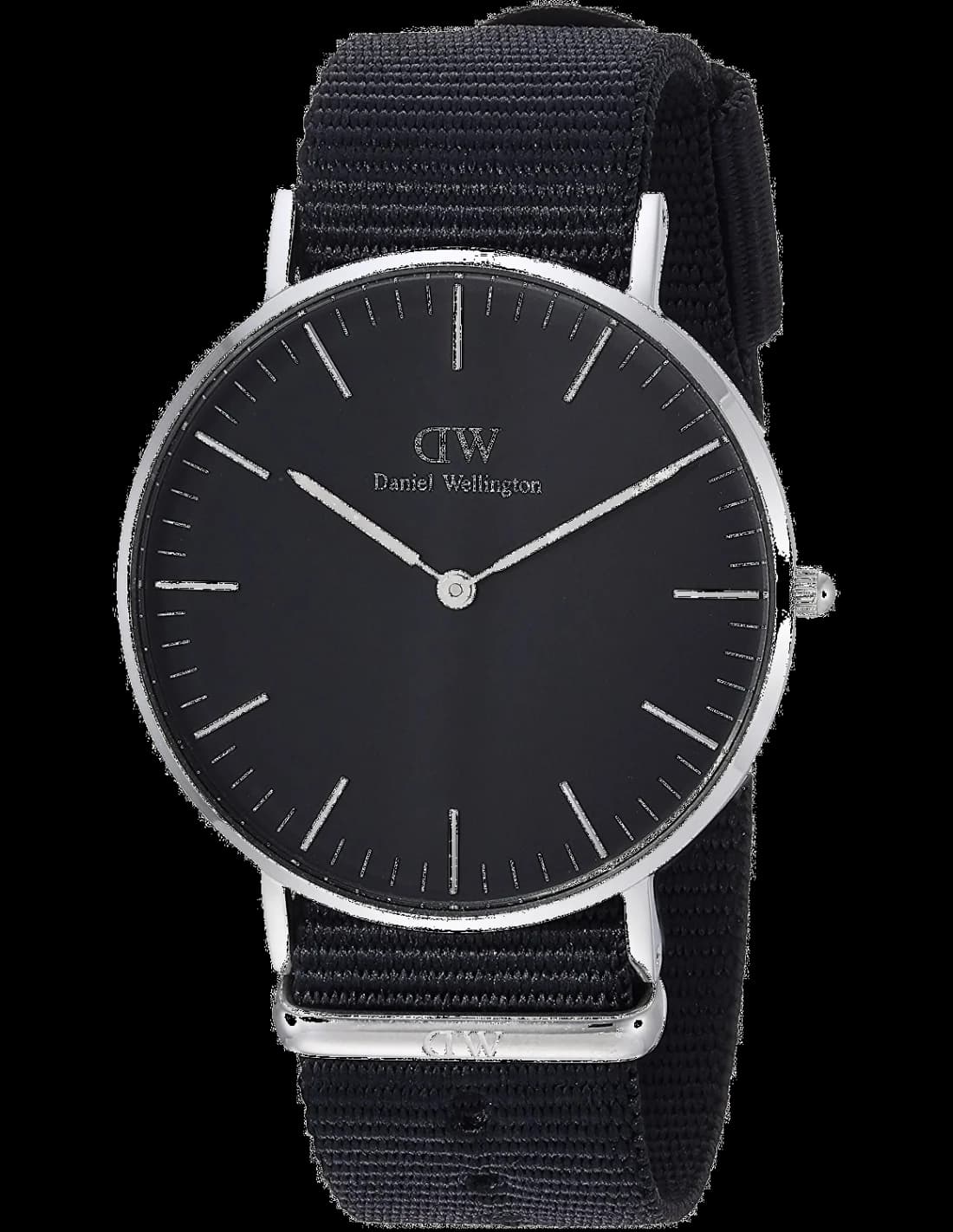 Montre femme Daniel Wellington DW00100151, cadran noir contrasté sur bracelet NATO noir