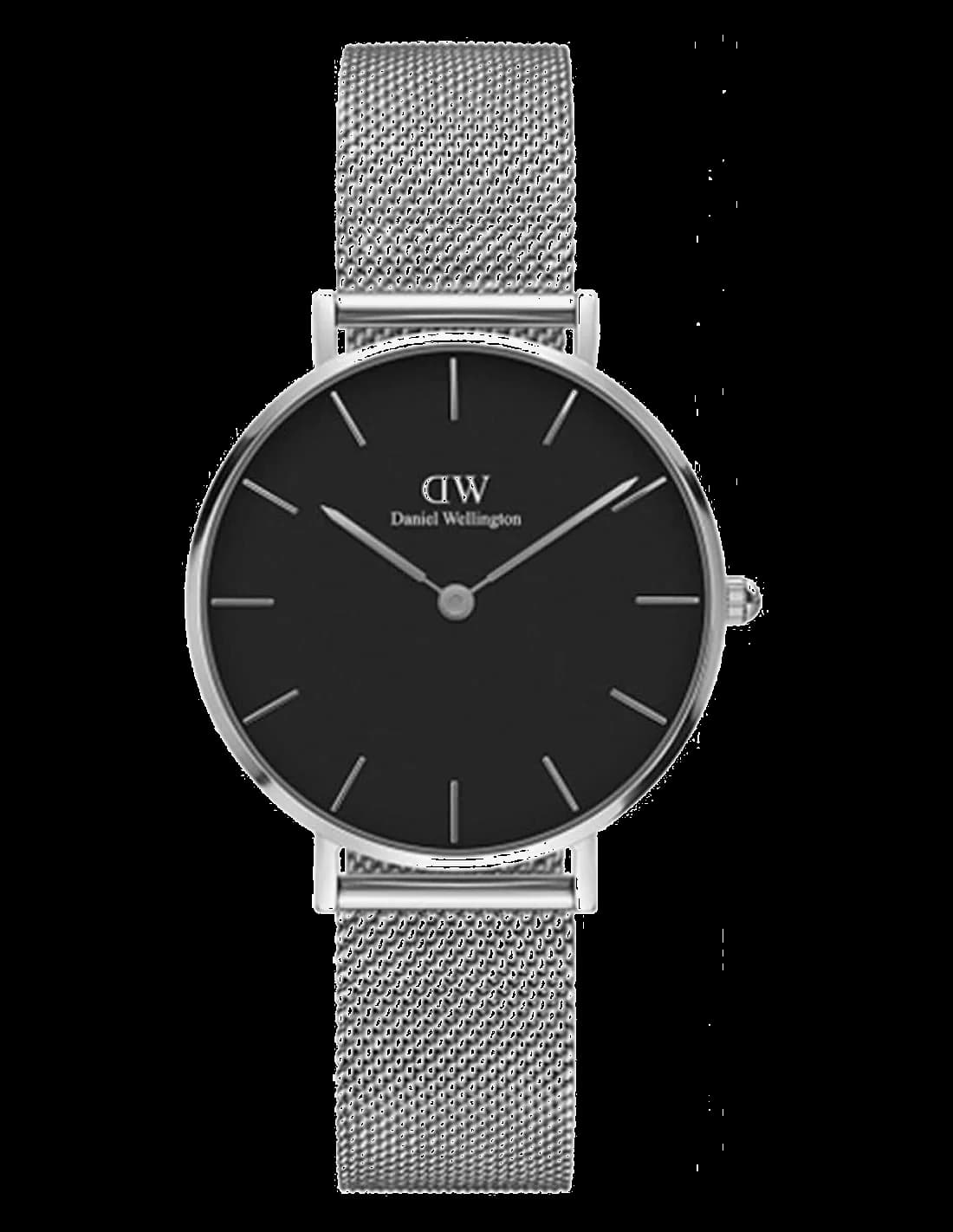 Montre femme Daniel Wellington DW00100162, cadran noir, bracelets acier argenté, classique