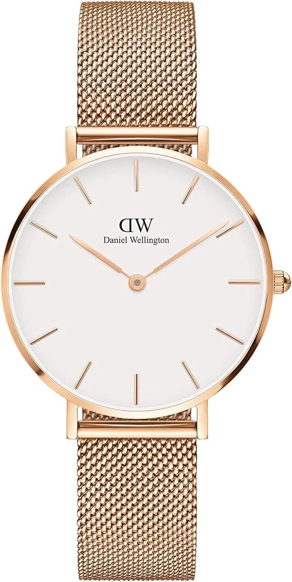 Montre femme Daniel Wellington DW00100163, cadran blanc, maille milanaise or rose, élégant