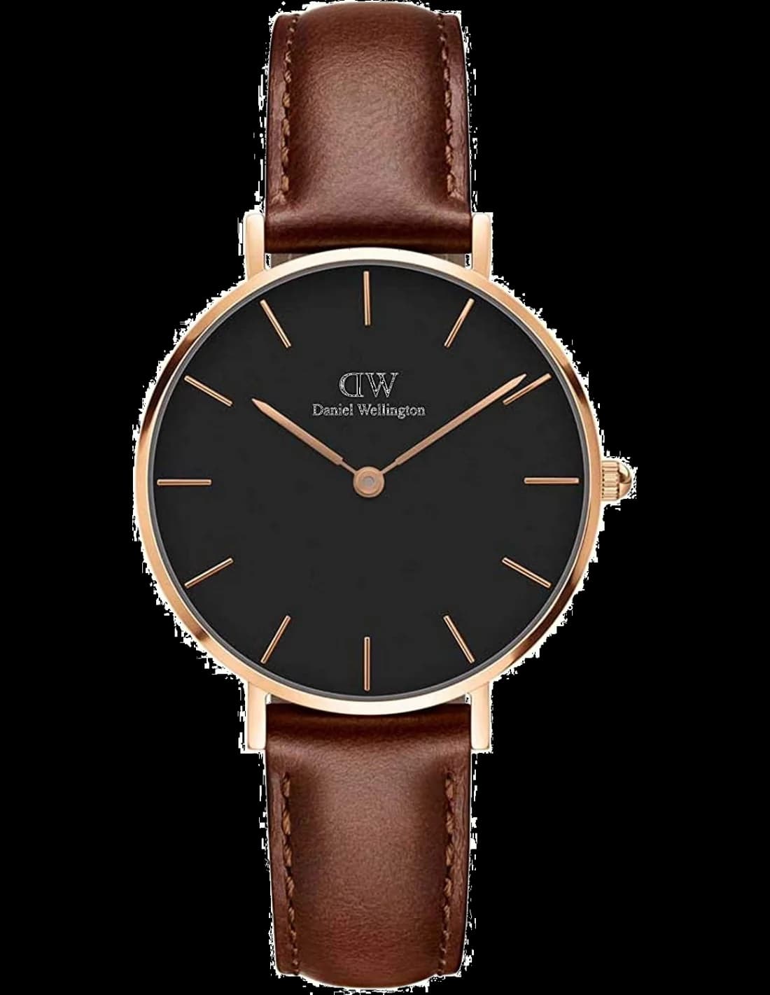 Montre femme Daniel Wellington DW00100169, cadran noir sur bracelet cuir marron