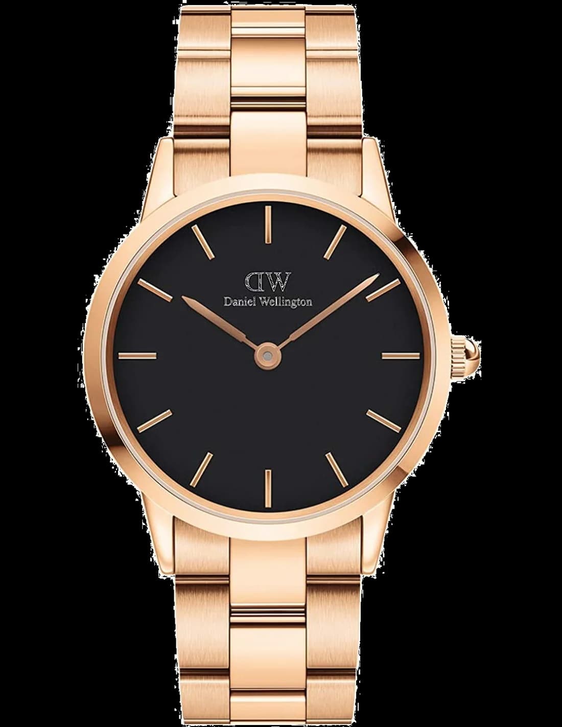 Montre femme Daniel Wellington DW00100214, cadran noir sur bracelet acier or rose