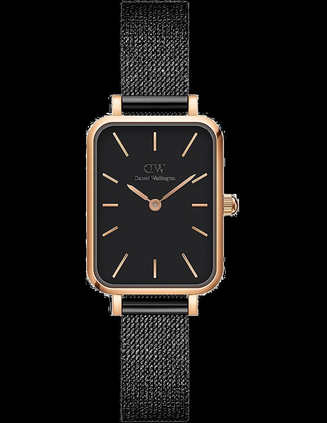 Montre femme Daniel Wellington DW00100433, cadran noir, bracelet acier à maille milanaise