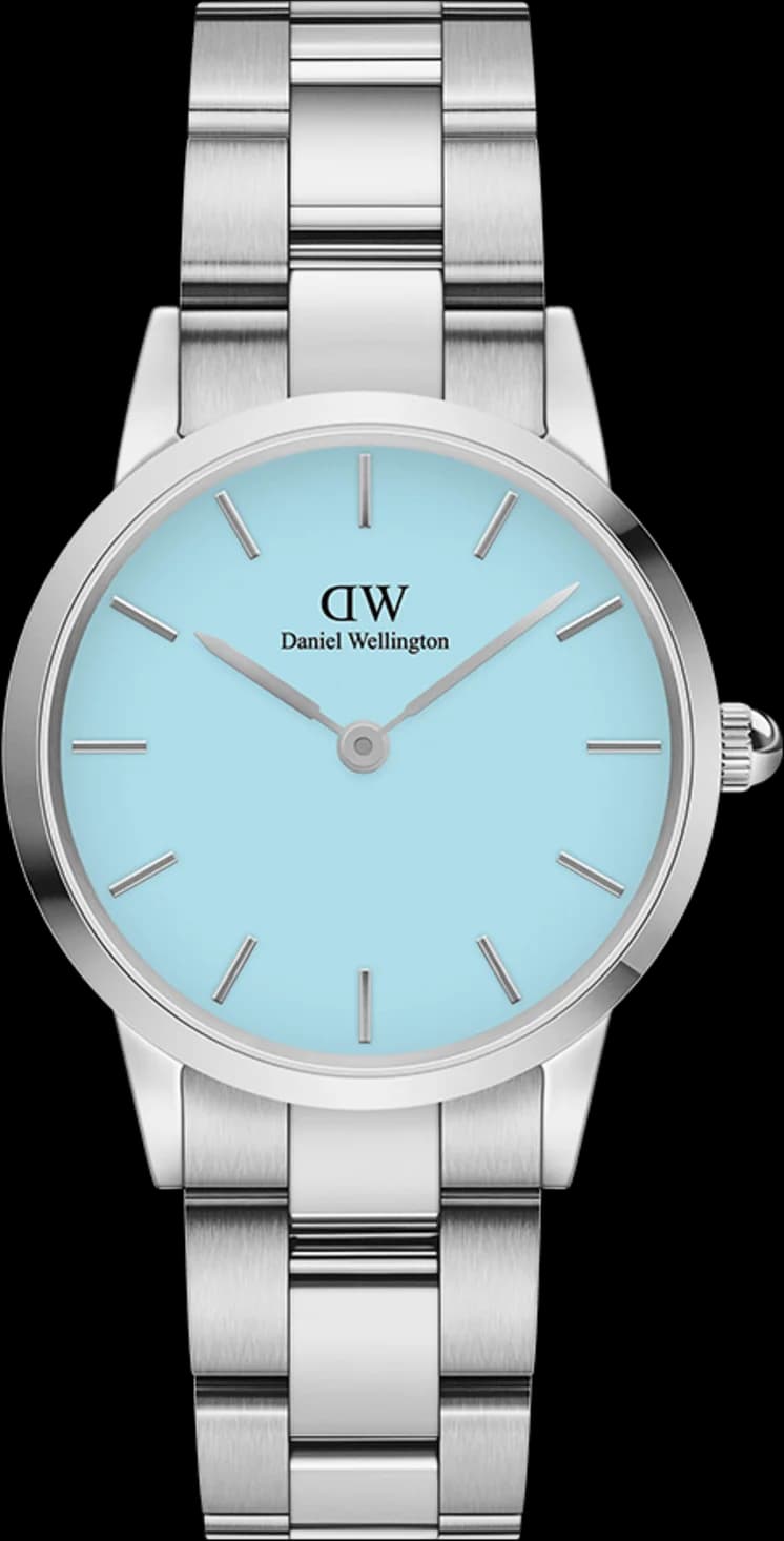 Montre femme Daniel Wellington DW00100540, icône bleu pastel sur bracelet acier poli