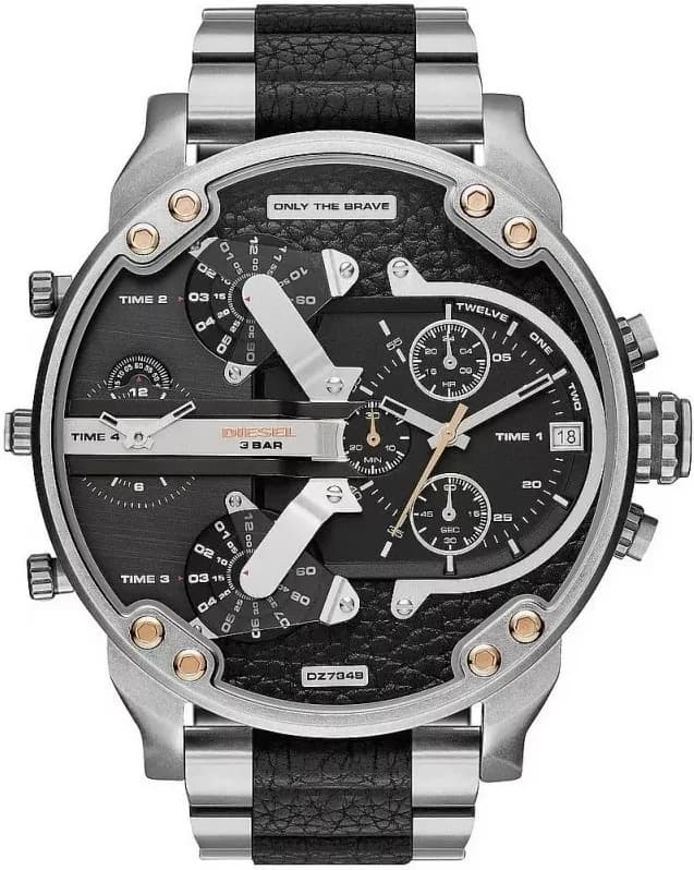 Montre Diesel DZ7349 noire Mr Daddy avec double fuseau horaire, style imposant et sportif