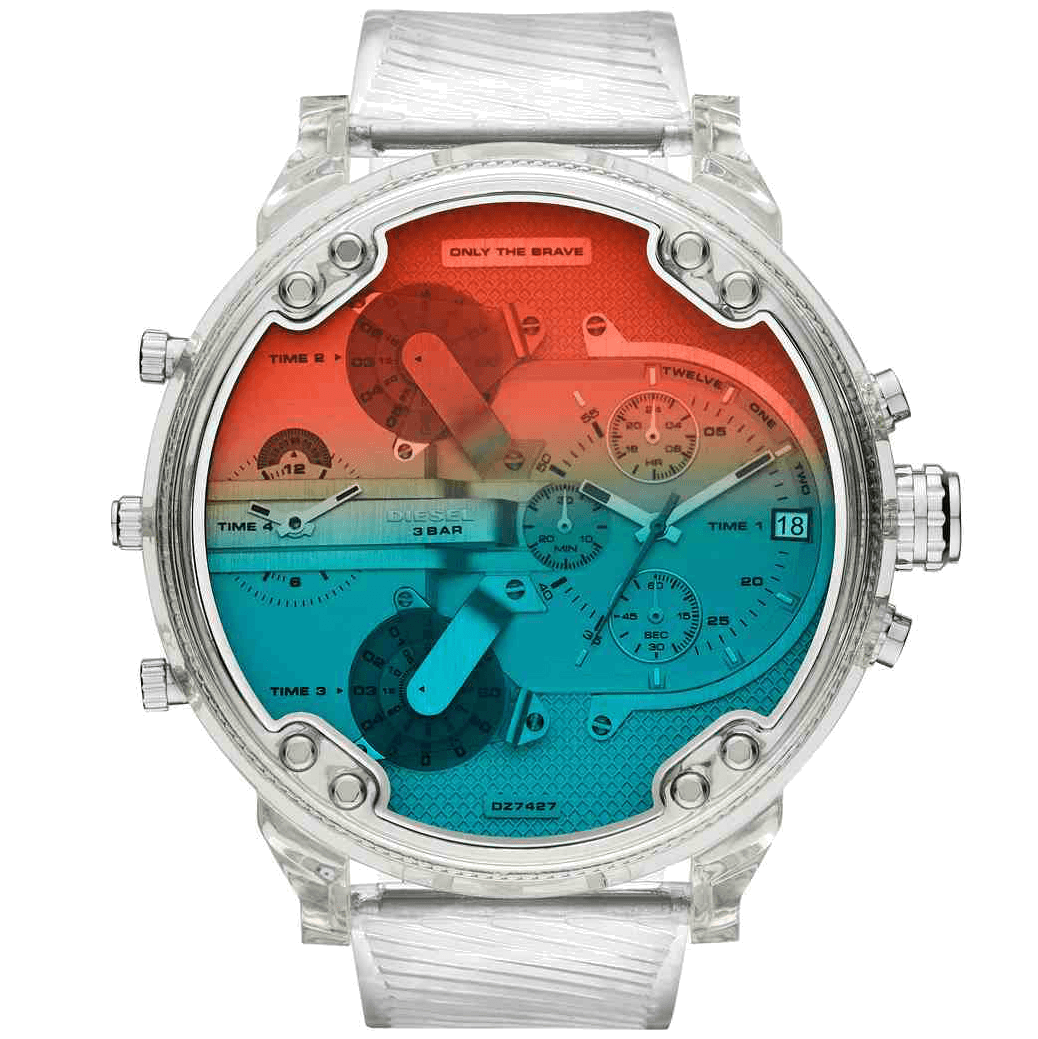 Montre Diesel DZ7427 blanche avec cadran blanc et détails noirs, style imposant et sportif
