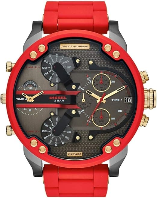 Montre Diesel DZ7430 au cadran noir et rouge, style imposant et sportif