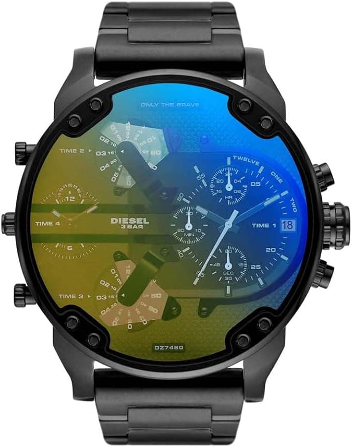 Montre Diesel DZ7460 noire multi-cadrans sur fond sombre, style audacieux et robuste
