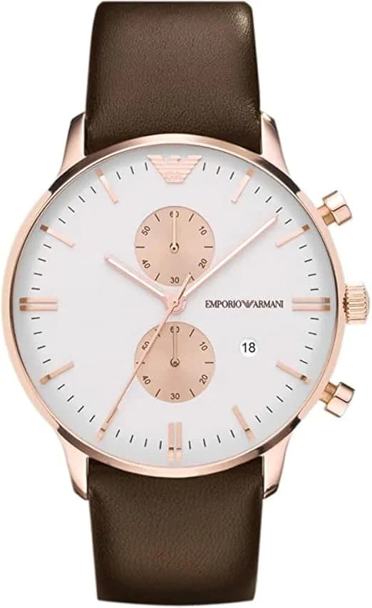 Montre Homme Emporio Armani AR0398 Bracelet Cuir Noir et Boîtier Acier