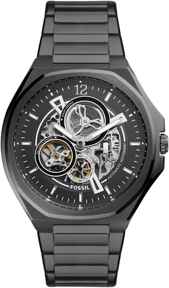 Montre Homme Fossil Evanston BQ2621 cadran noir bracelet acier