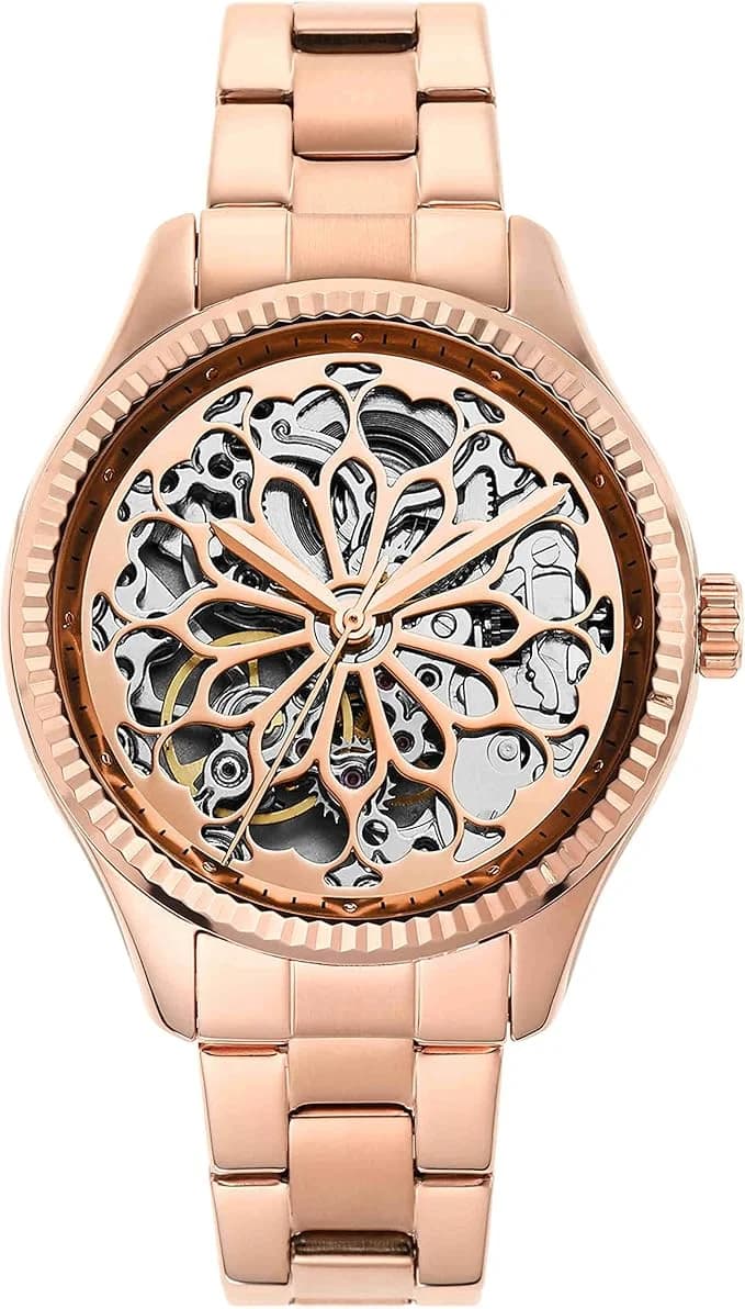 Montre Femme Fossil Rye Automatic BQ3754 cadran or rose bracelet acier