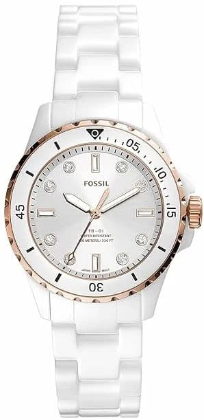 Montre Femme Fossil FB-01 Ceramic CE1107 cadran blanc bracelet céramique