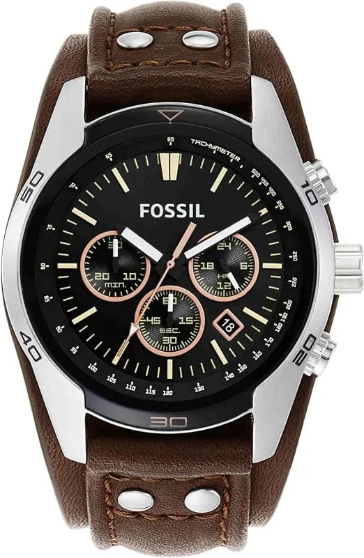 Montre Homme Fossil Coachman CH2891 Bracelet de force en cuir marron noir
