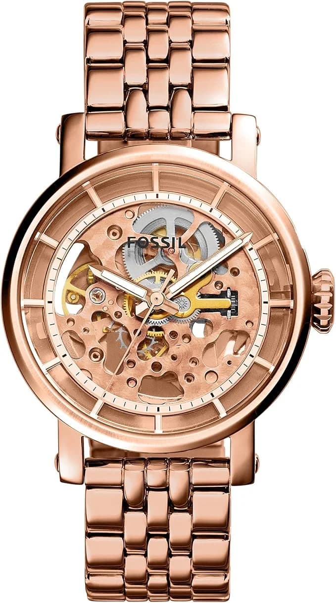 Montre Femme Fossil Original Boyfriend ME3065 skeleton en acier doré rose