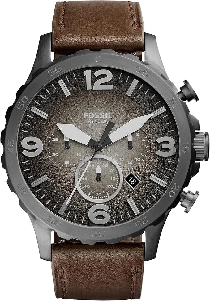 Montre Homme Fossil Nate JR1424 bracelet en cuir marron