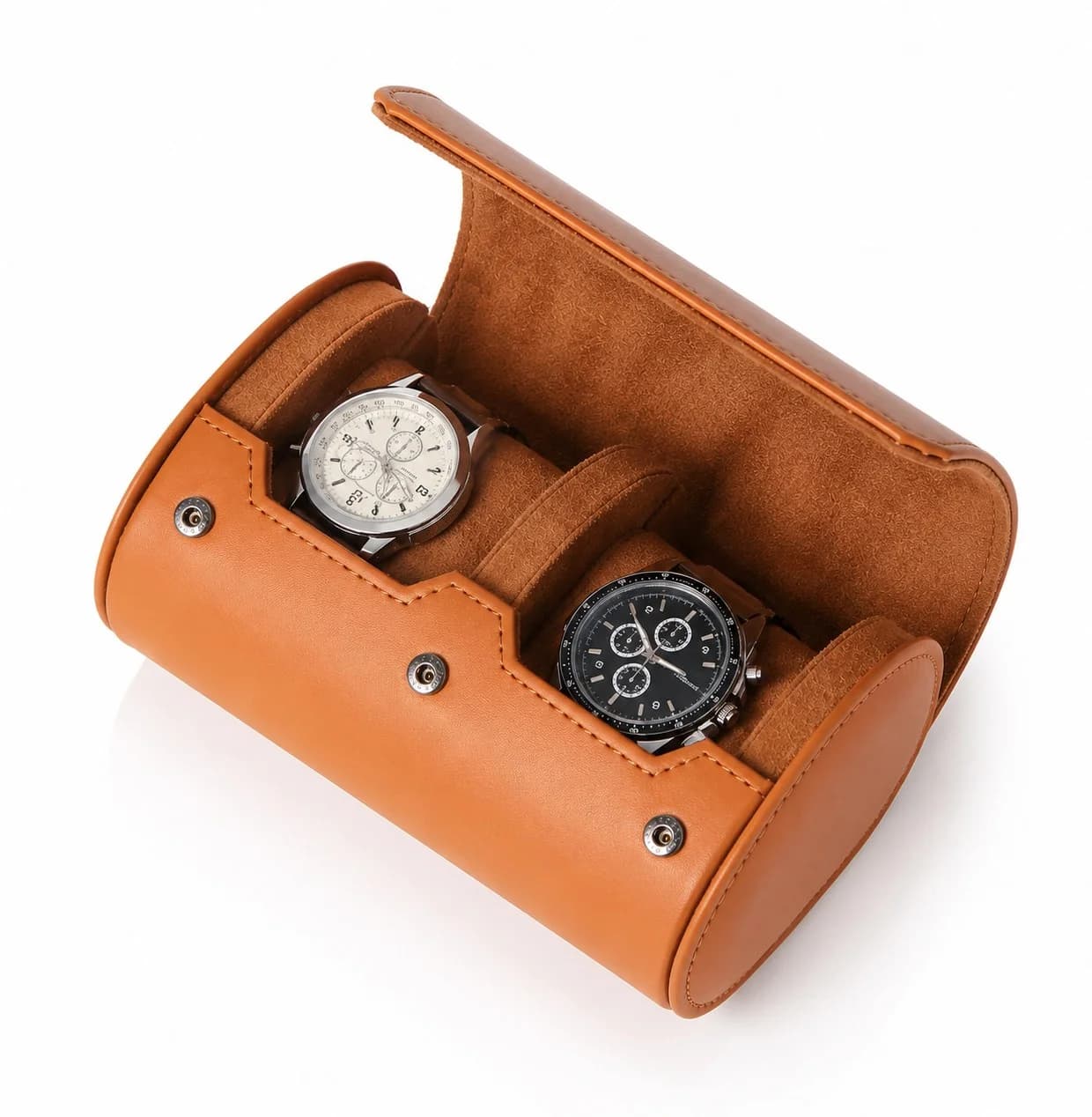 Étui Verona cuir végétalien marron clair pour 2 montres