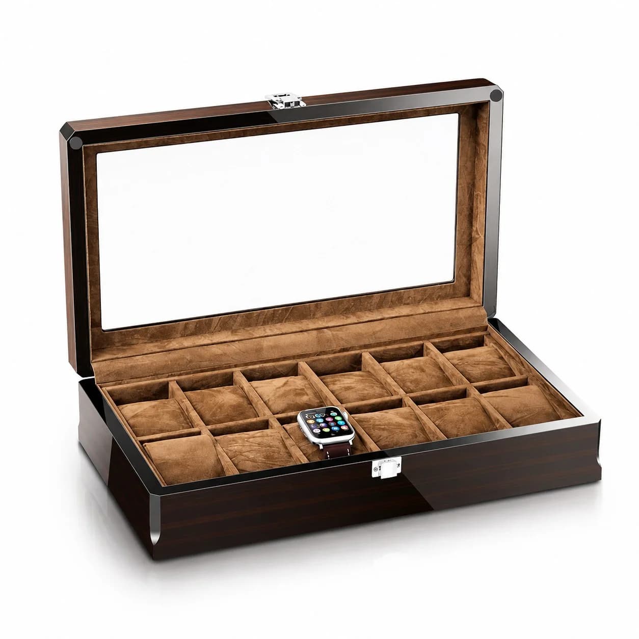Boîte à montres Milan espresso à 12 compartiments en bois massif