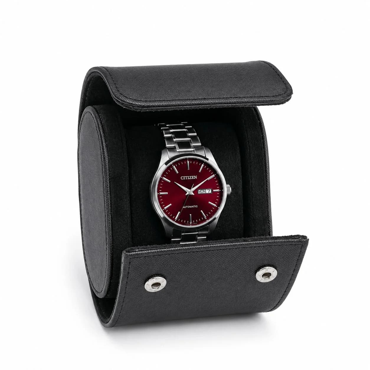 Pochette voyage Trieste noire pour 1 montre, fermeture rabat