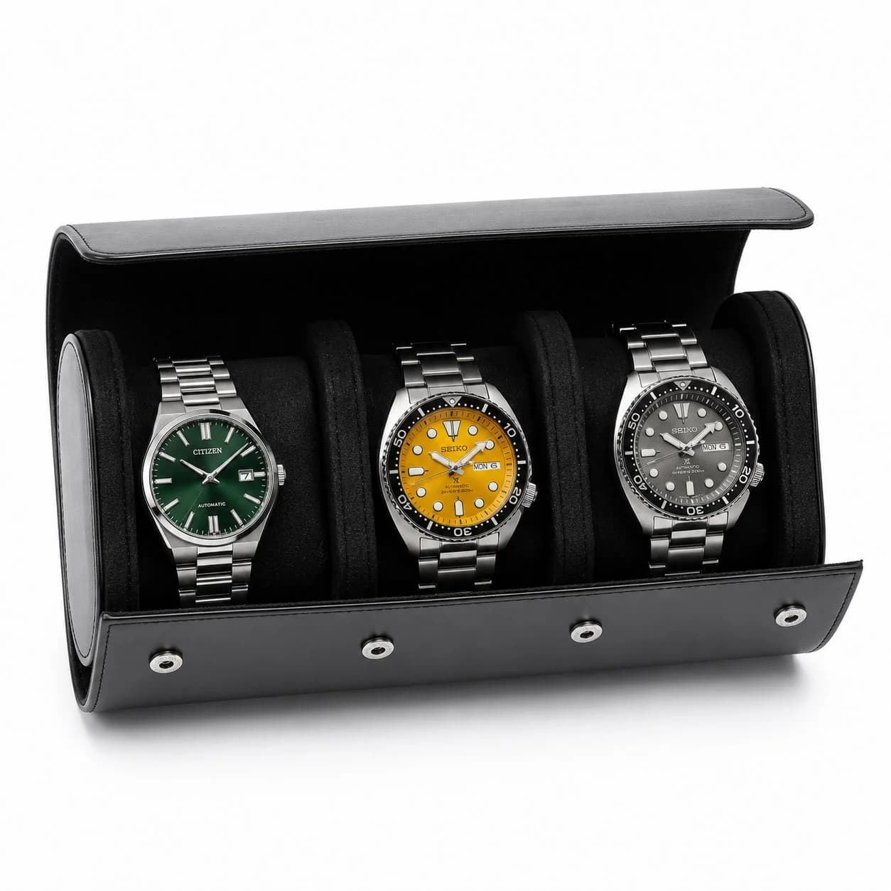 Pochette voyage Trieste noire pour 3 montres, fermeture rabat