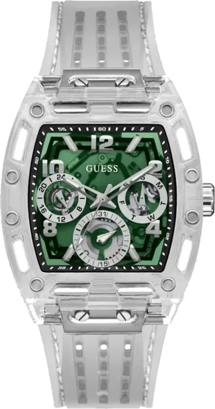 Montre Homme Guess Phoenix GW0499G8 cadran vert bracelet silicone transparent