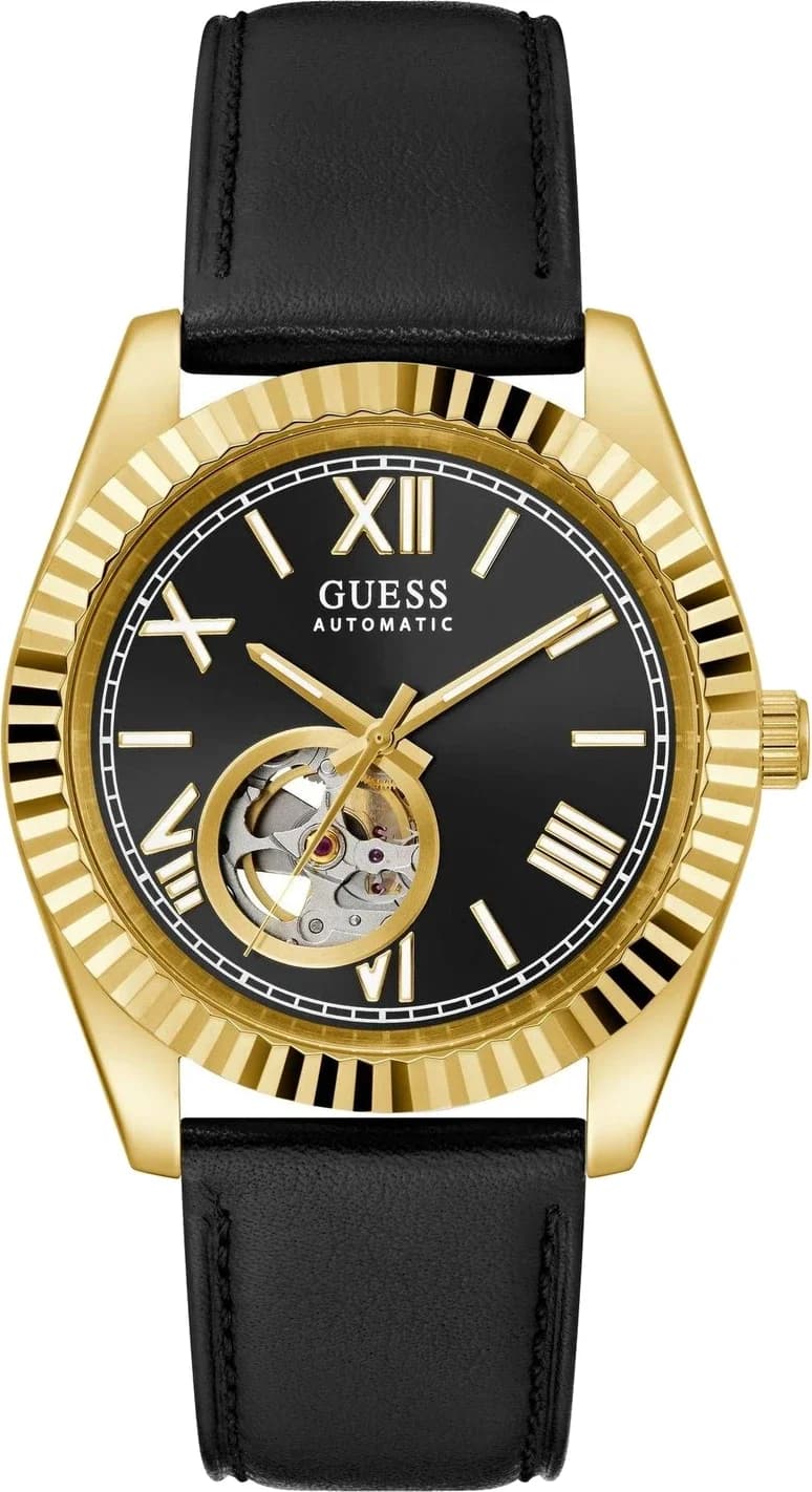 Montre Homme Guess Connoisseur GW0985G2 cadran noir boîtier doré bracelet cuir