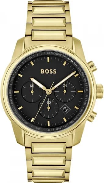 Montre Homme Hugo Boss Trace 1514006 bracelet acier doré cadran noir multifonction