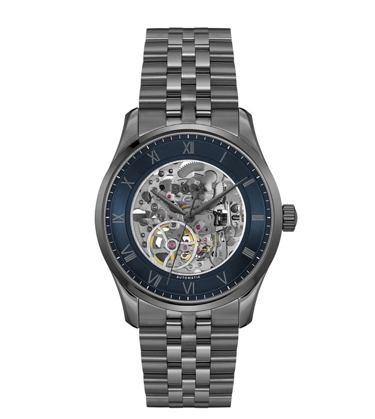 Montre Homme Hugo Boss Automatique Principle Skeleton 1514254 argentée bracelet maillons acier