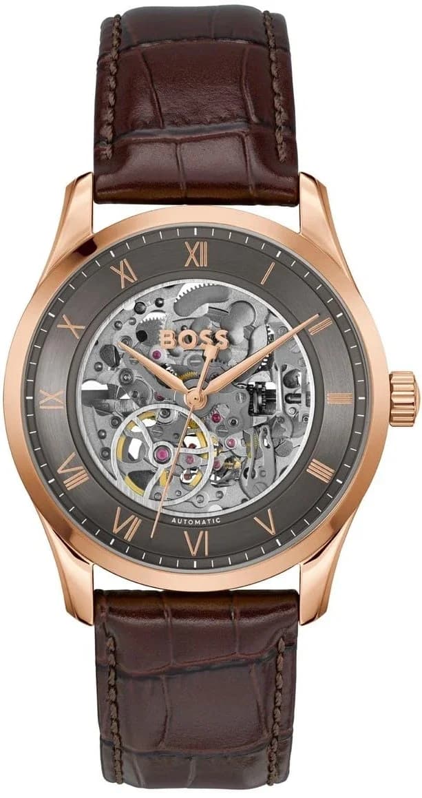 Montre Homme Hugo Boss Automatique Principle Skeleton 1514253 bracelet cuir marron